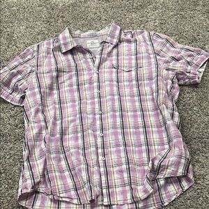 Tommy Bahama Pink and White short sleeve Plaid Casual Shirt XL